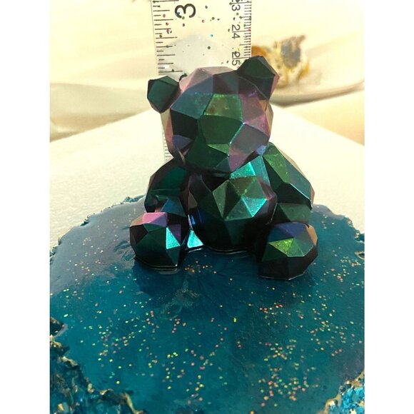 Handcrafted Cubic Teddy Bear on Live Edge Coaster In Resin with Chameleon Color - Picture 9 of 9